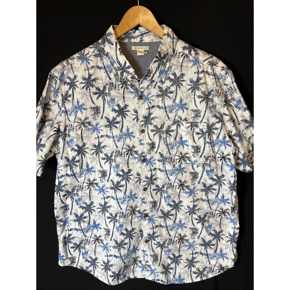 Carbon2Cobalt White Hawaiian Palm Tree Shirt Men's XL 100% Cotton Tropical